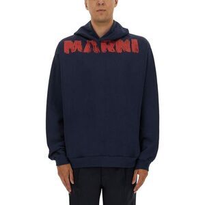 MARNI Brushed Logo Cotton Hoodie Men BLUE Sweaters & Cardigans